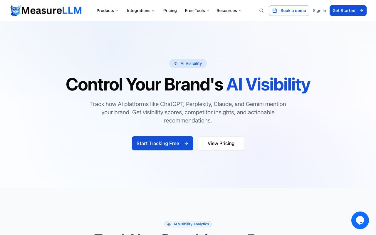 MeasureLLM AI visibility page — track your brand across AI platforms