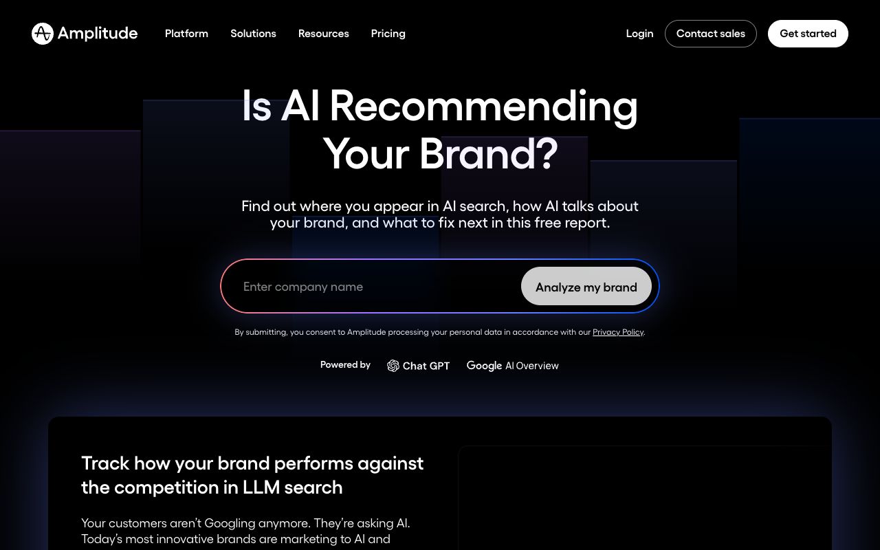 Amplitude AI visibility report page — is AI recommending your brand?