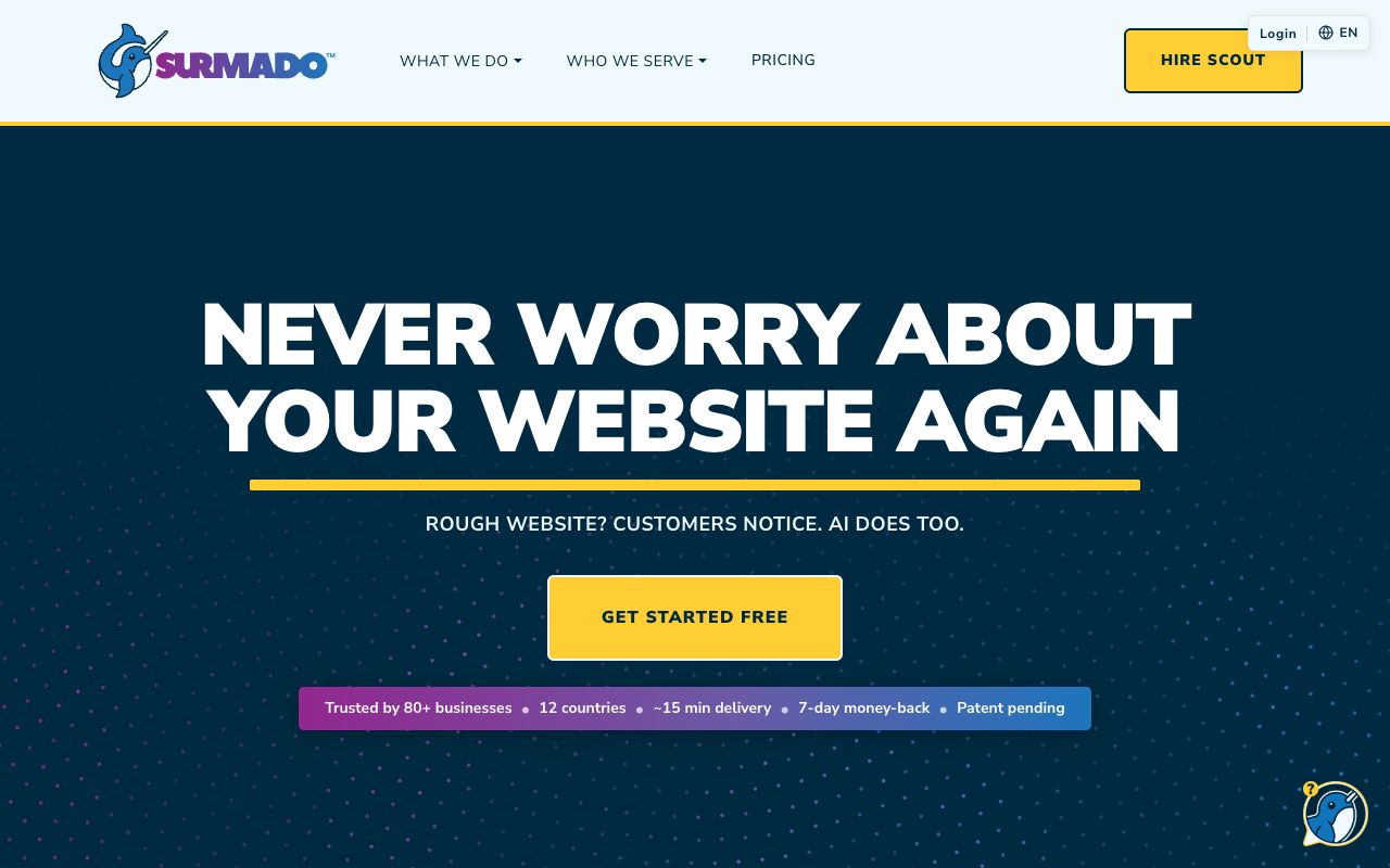 Surmado homepage — done-for-you website care with AI visibility audits