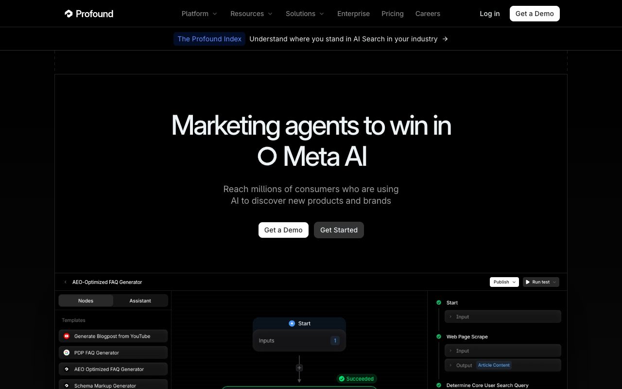 Profound's homepage — answer-engine analytics for marketing teams