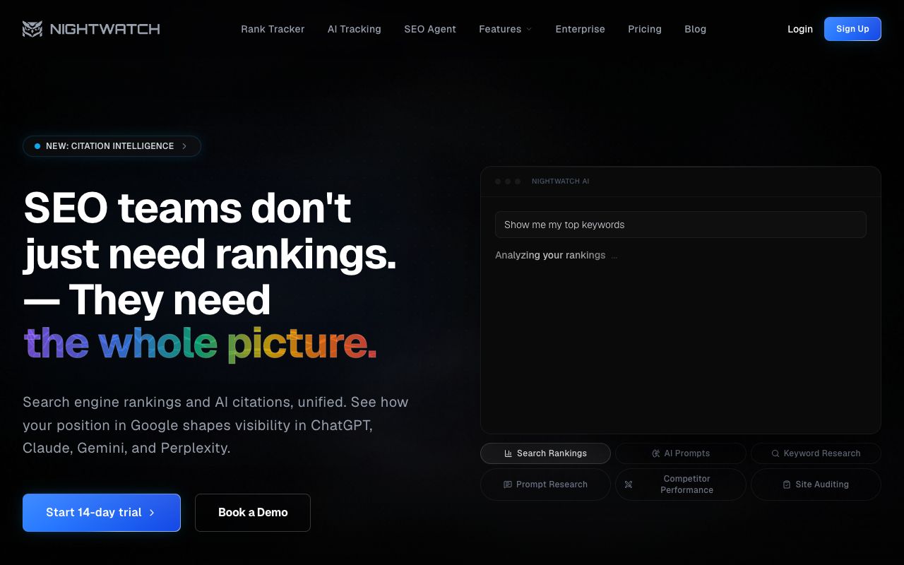 Nightwatch — classic rank tracking with AI answer visibility added