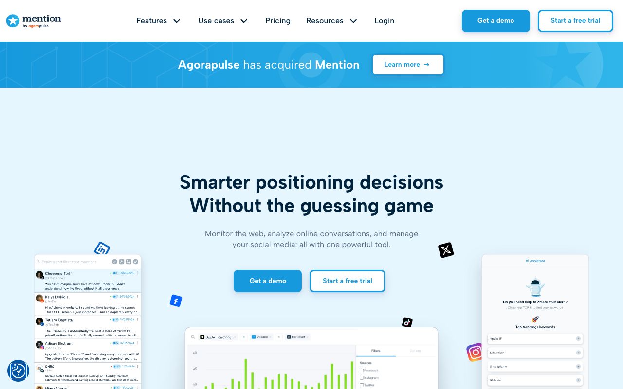Mention, now part of Agorapulse — social listening without AI answer tracking