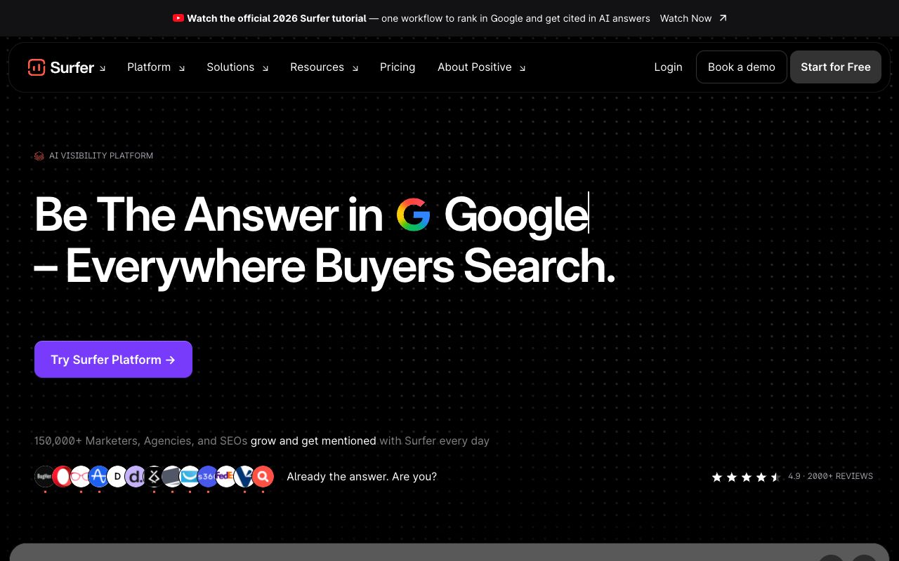 Surfer SEO — content editor with AI/GEO guidelines