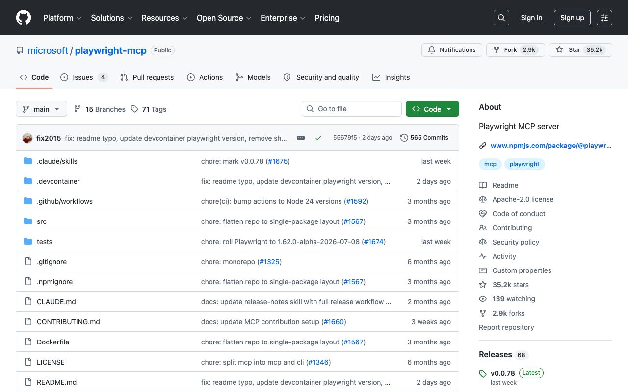 Microsoft's Playwright MCP repository on GitHub