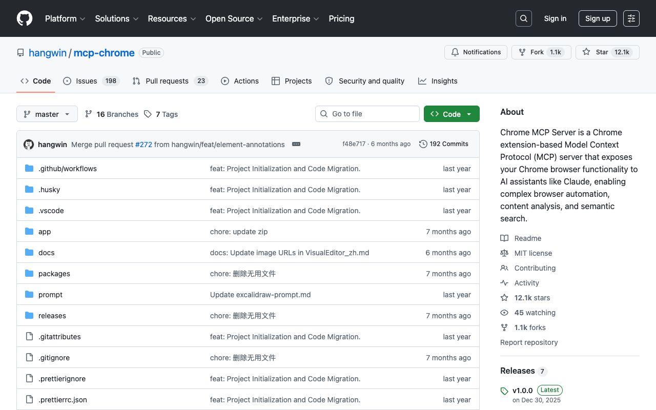 mcp-chrome on GitHub — expose your real Chrome to AI assistants