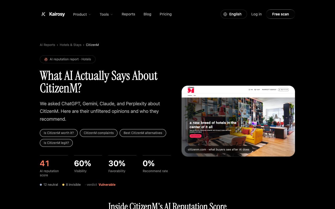CitizenM's public report — brand representation measured across four engines