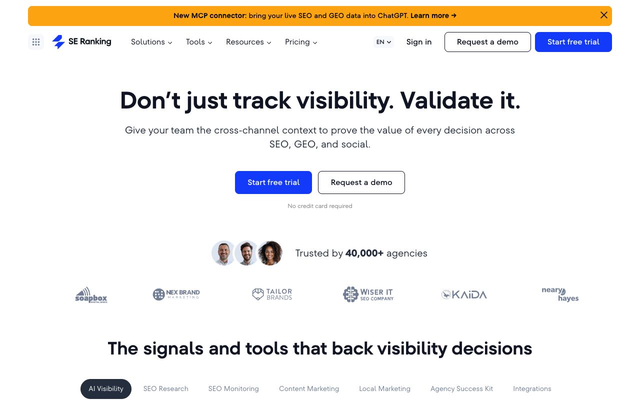 SE Ranking homepage — Ahrefs alternative for agencies with white-label reporting