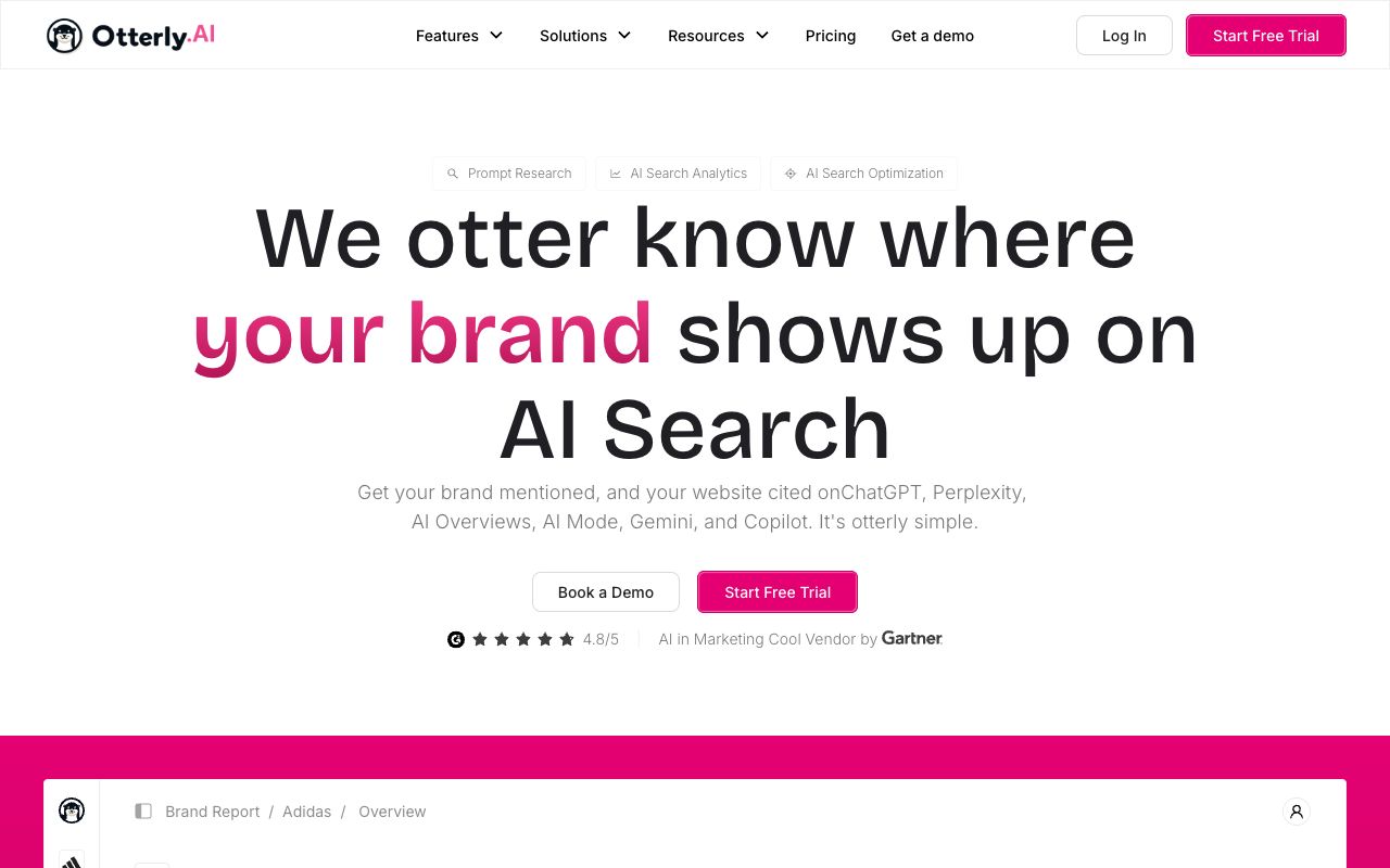 Otterly.ai AI-search monitoring homepage showing brand visibility