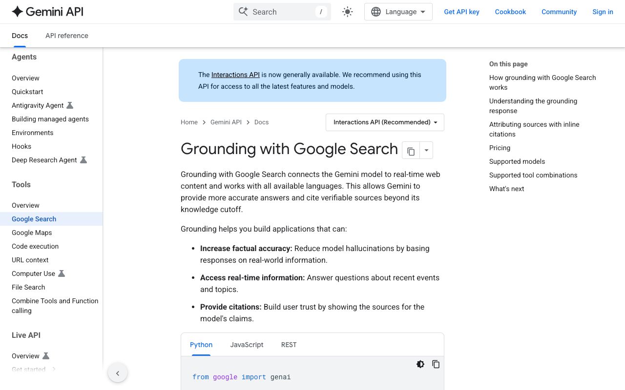 Google's Grounding with Google Search documentation explaining how Gemini cites sources