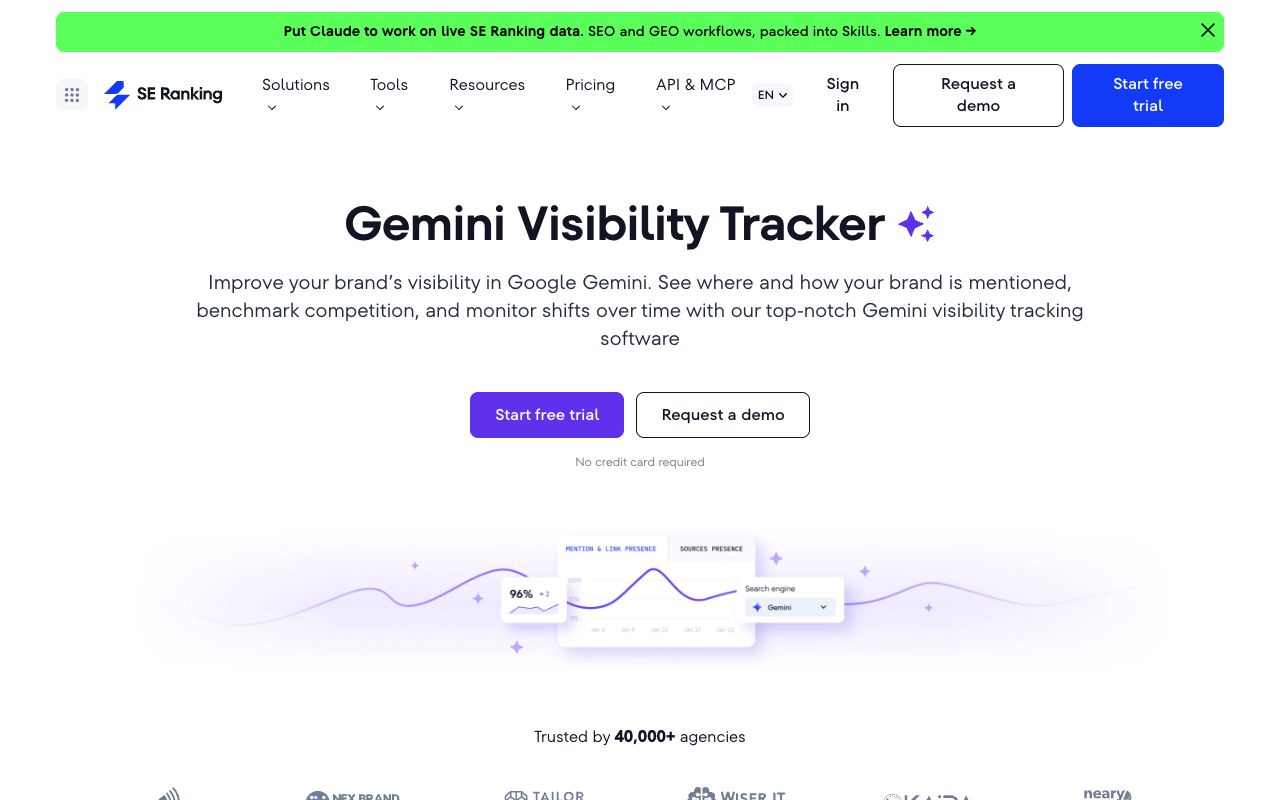 SE Ranking Gemini visibility tracker page highlighting cited-domain analysis