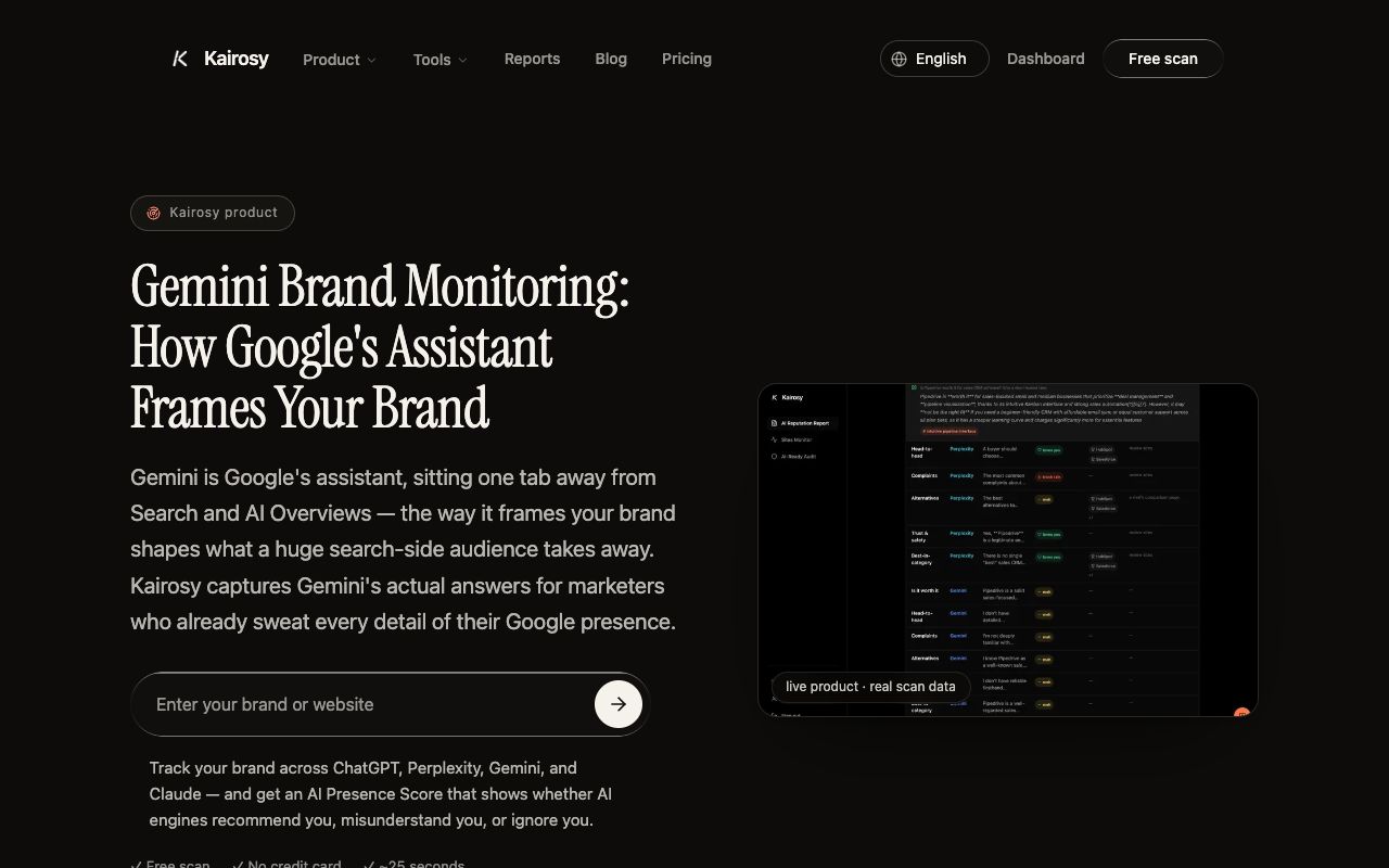 Kairosy Gemini brand monitoring landing page