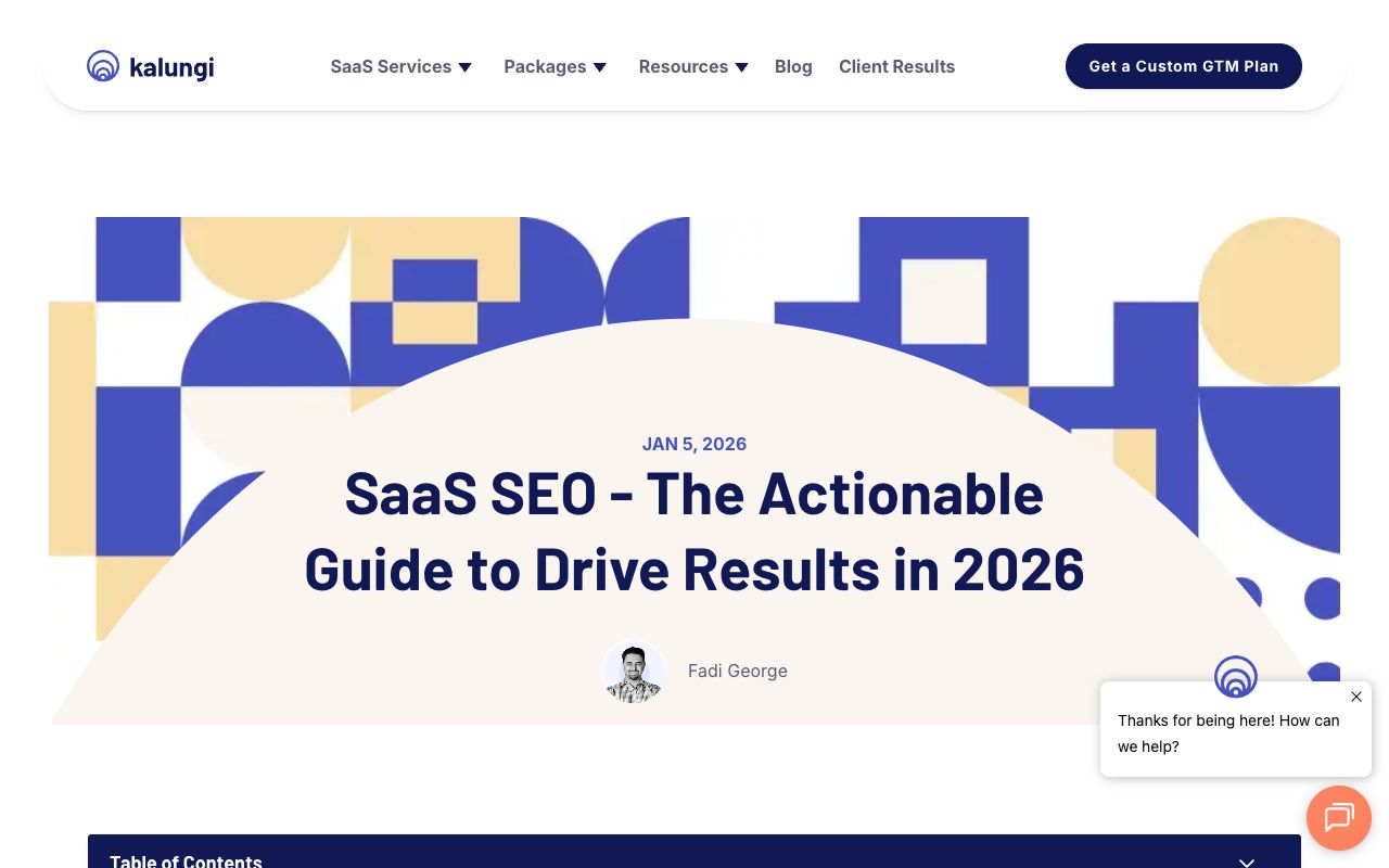 Kalungi's SaaS SEO guide, an example of a pillar article built around an 8-step framework