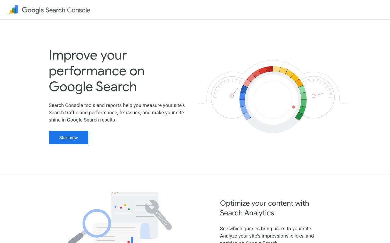 Google Search Console landing page, the free starting point of any SaaS SEO checklist