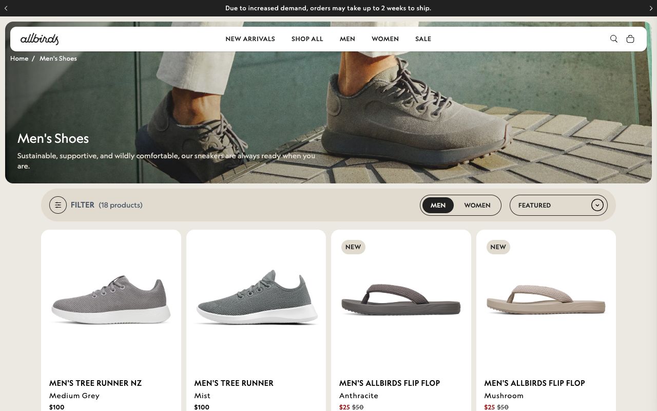 Allbirds product page — the crawlable DTC product detail page ChatGPT reads