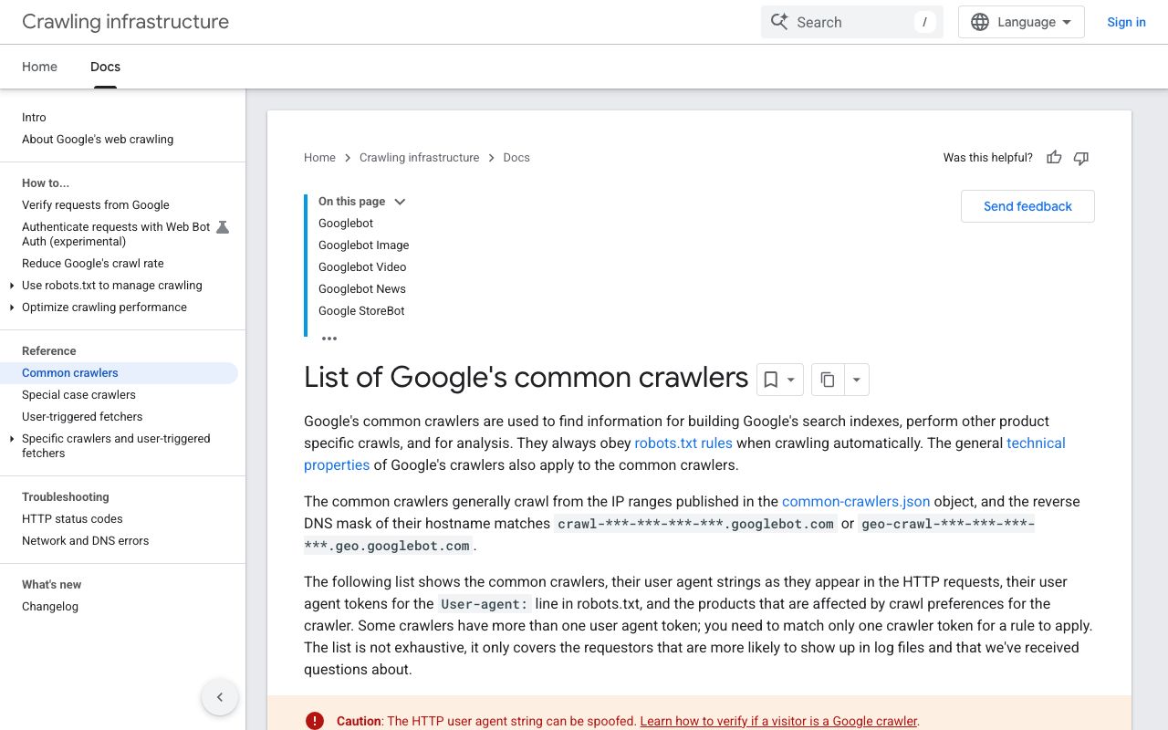 Google Search Central documentation showing the Google-Extended crawler token and what it controls