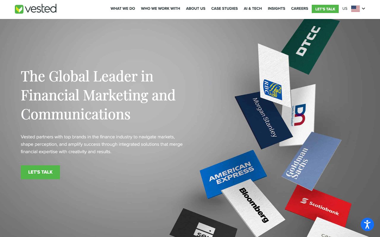 Vested homepage showing its financial services client logo wall