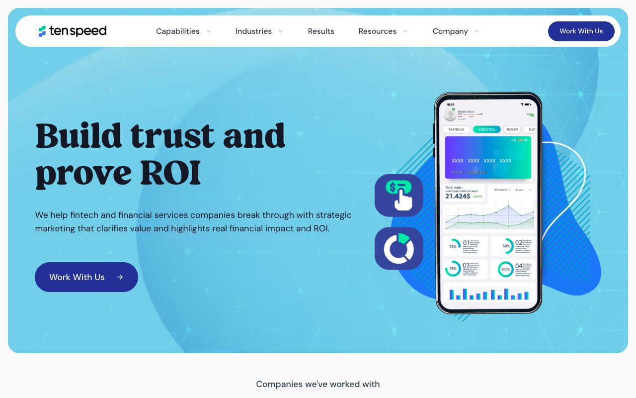 Ten Speed fintech and finance marketing agency industry page