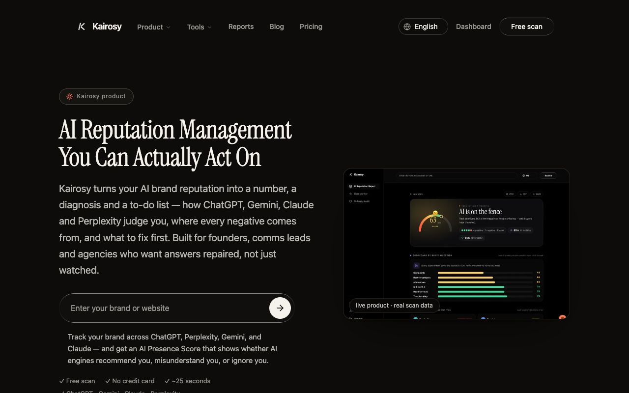 Kairosy AI reputation management landing page