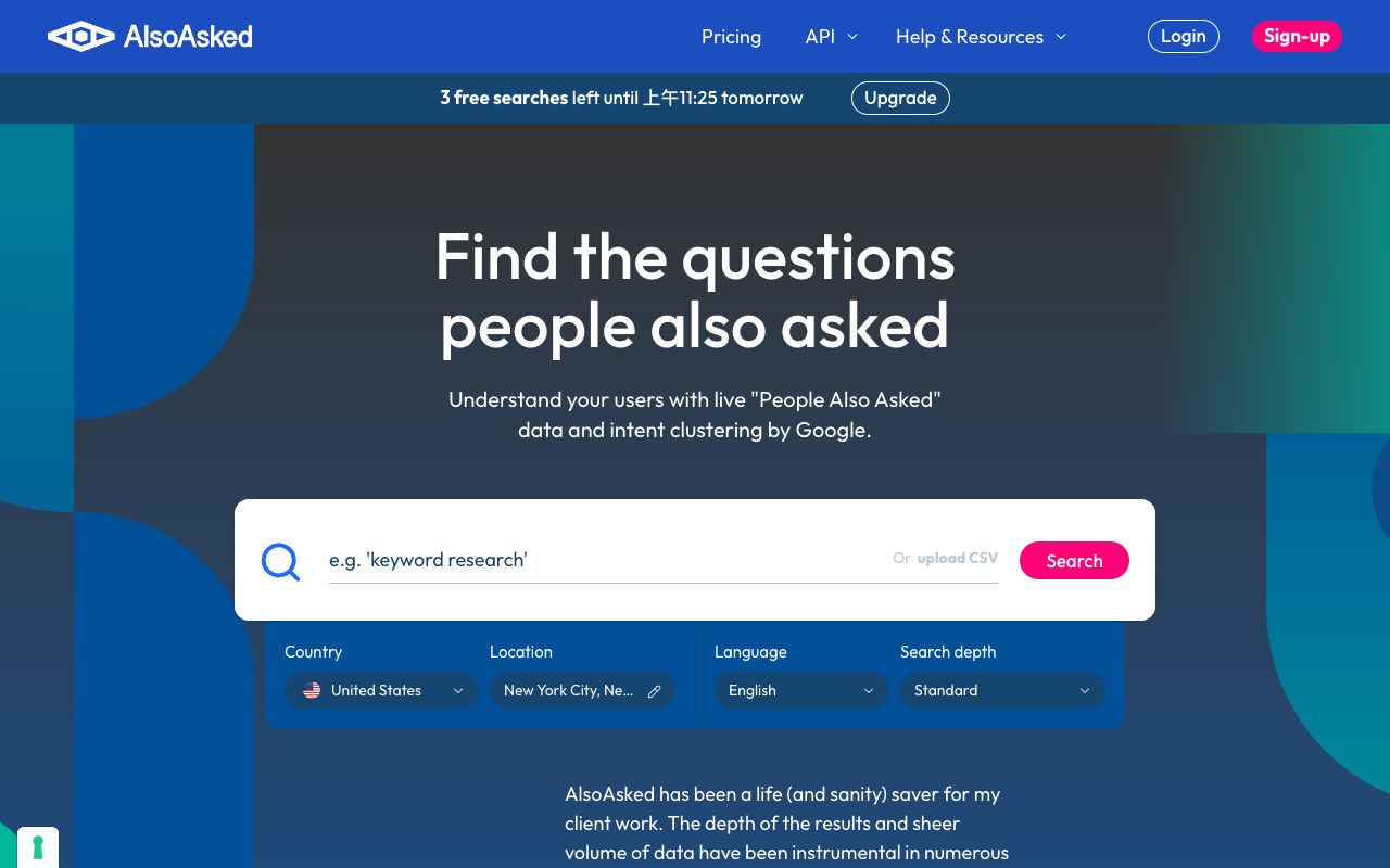 AlsoAsked showing a People Also Ask question tree branching into sub-questions