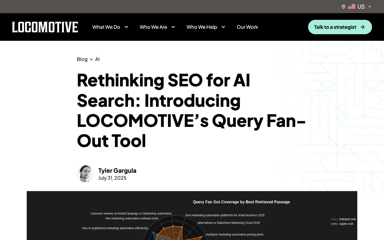 Locomotive's launch post for its query fan-out AI coverage tool
