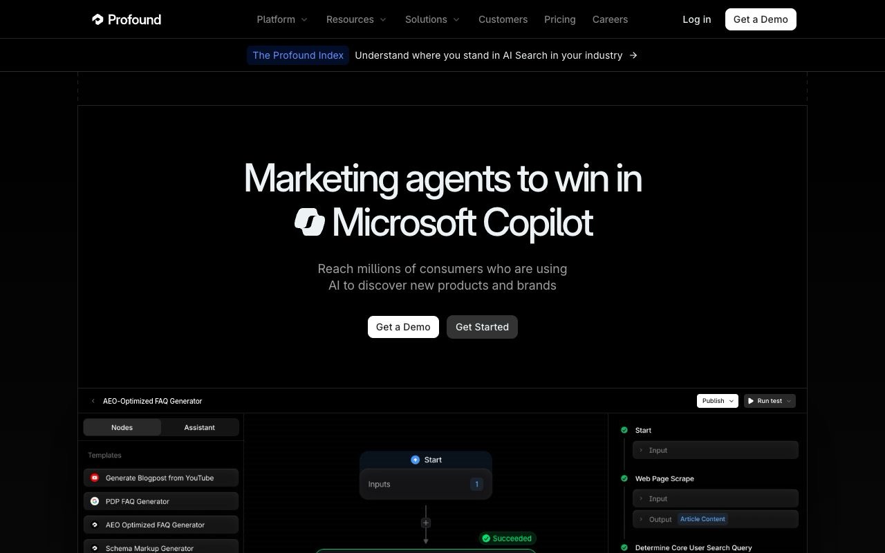 Profound pricing page with Starter, Growth and Enterprise answer engine plans