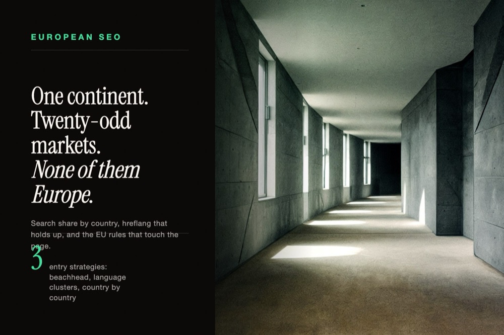 A concrete corridor with shafts of daylight beside the headline on selling across European markets