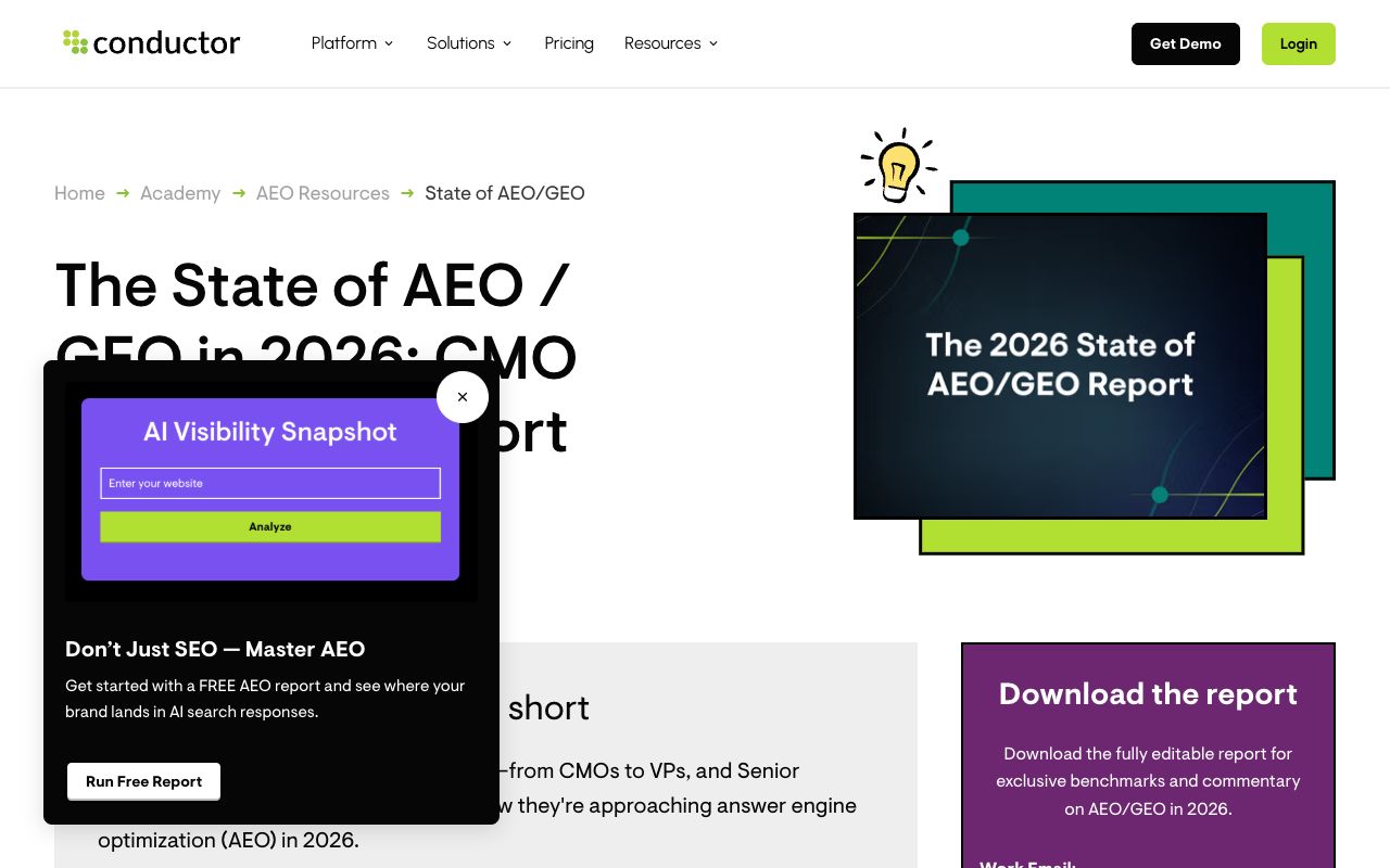 Conductor research page reporting enterprise answer engine optimization adoption and budget figures