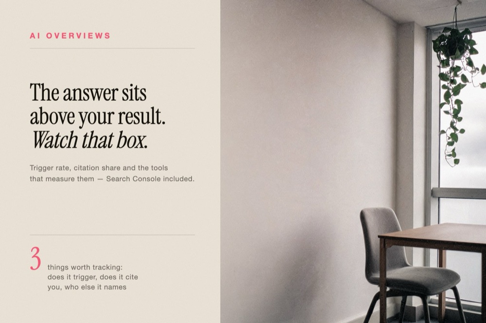 An empty table by a window beside the headline on monitoring Google AI Overviews