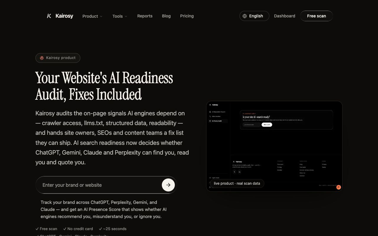 Kairosy AI-ready audit landing page used as a pre-engagement diagnostic
