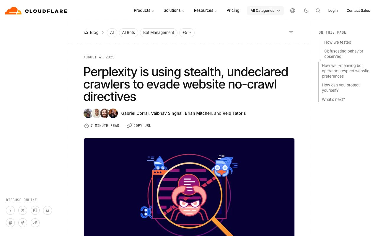 Cloudflare's August 2025 report on Perplexity's undeclared crawlers and the resulting bot de-listing