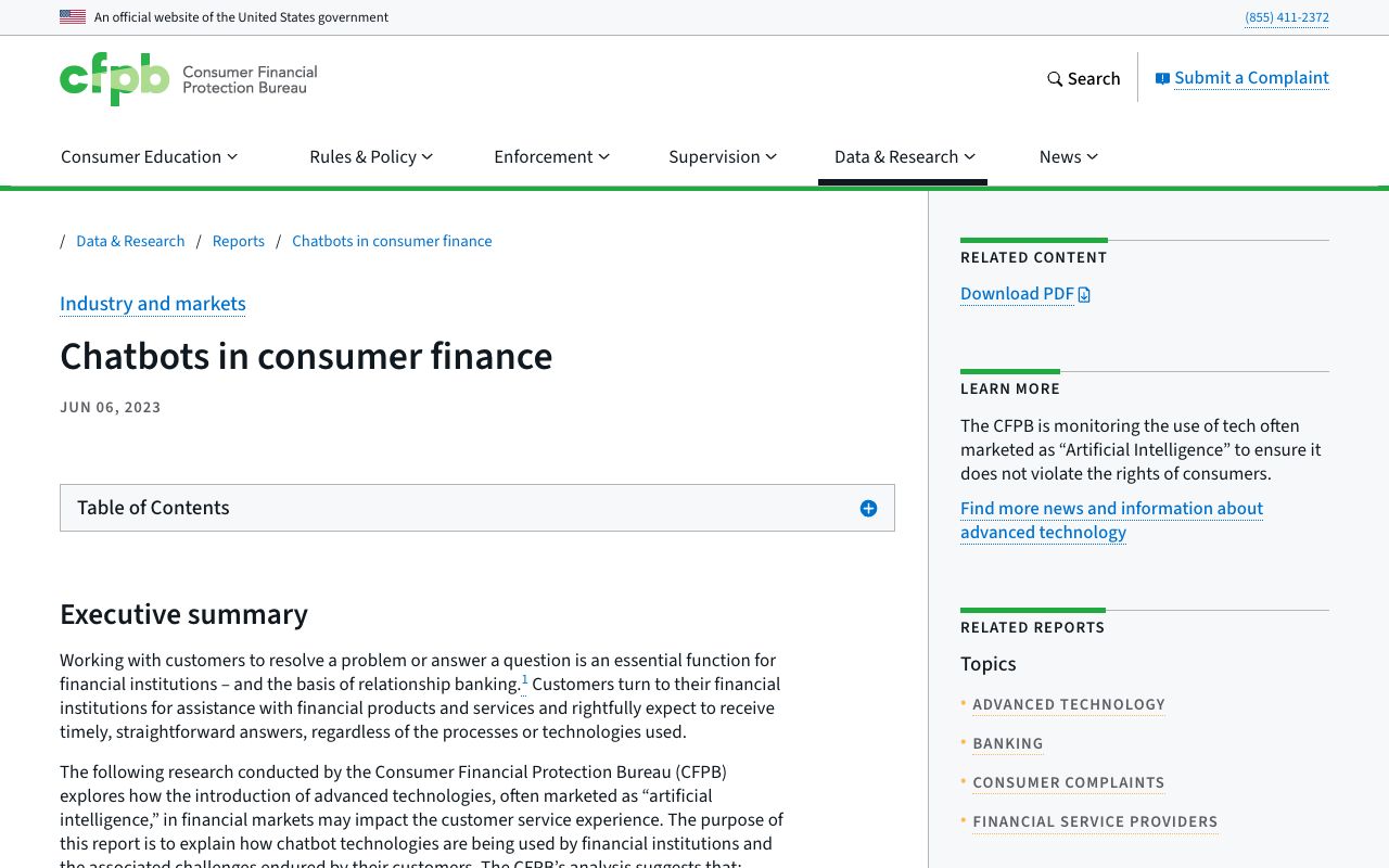 CFPB report on chatbots in consumer finance warning that chatbots sometimes get the answer wrong