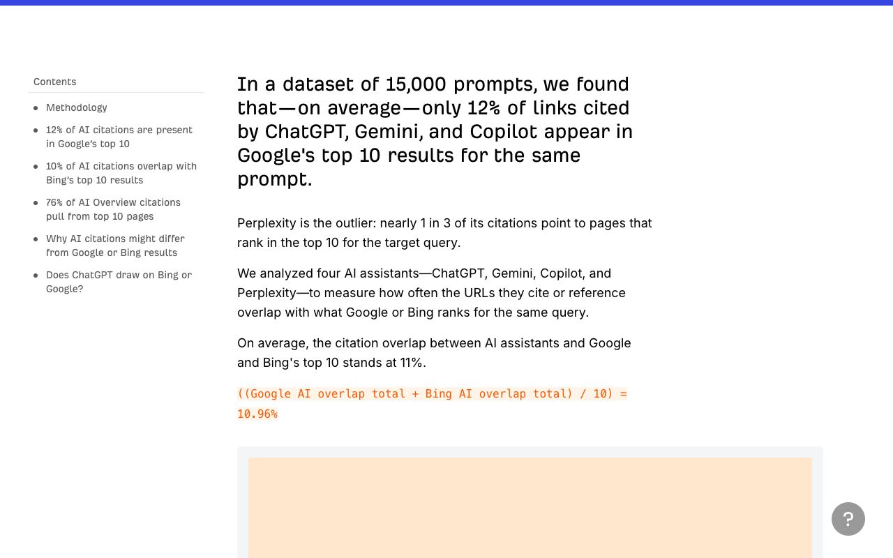 Ahrefs study page showing that only 12% of AI-cited links rank in Google's top 10 for the same prompt