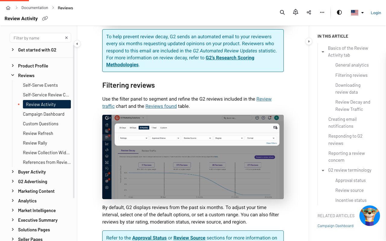 G2 Review Activity documentation describing vendor responses and the Resource URL field