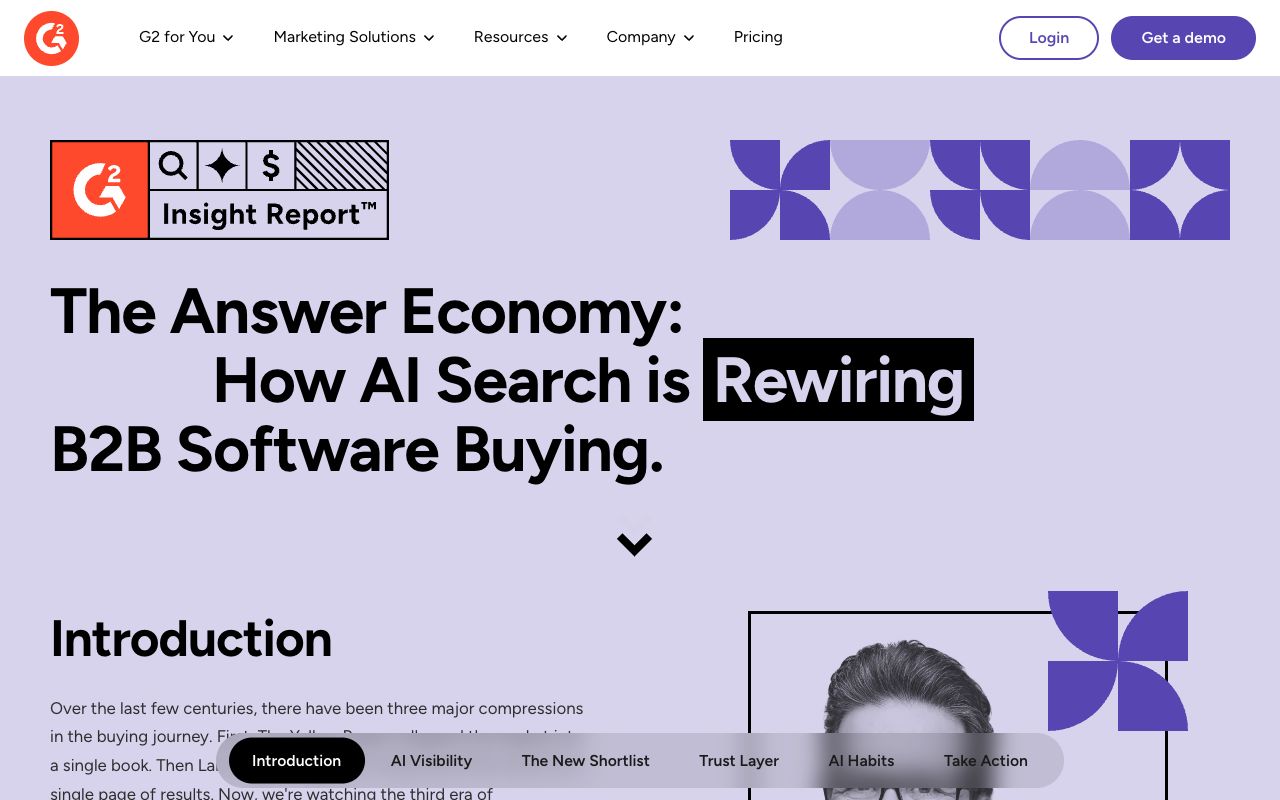 G2 2026 AI Search Insight Report page on how B2B buyers trust review-site citations in AI answers