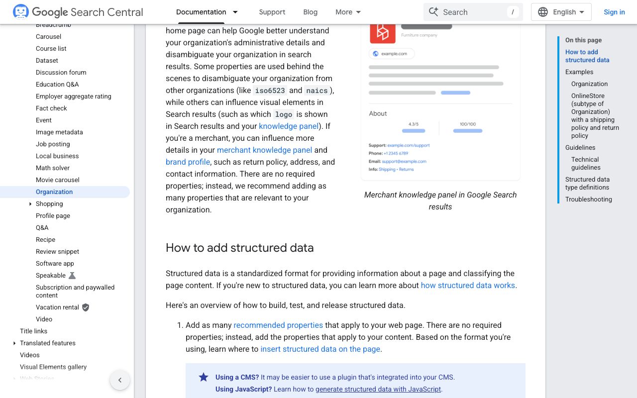 Google Search Central documentation for Organization structured data used to disambiguate a brand