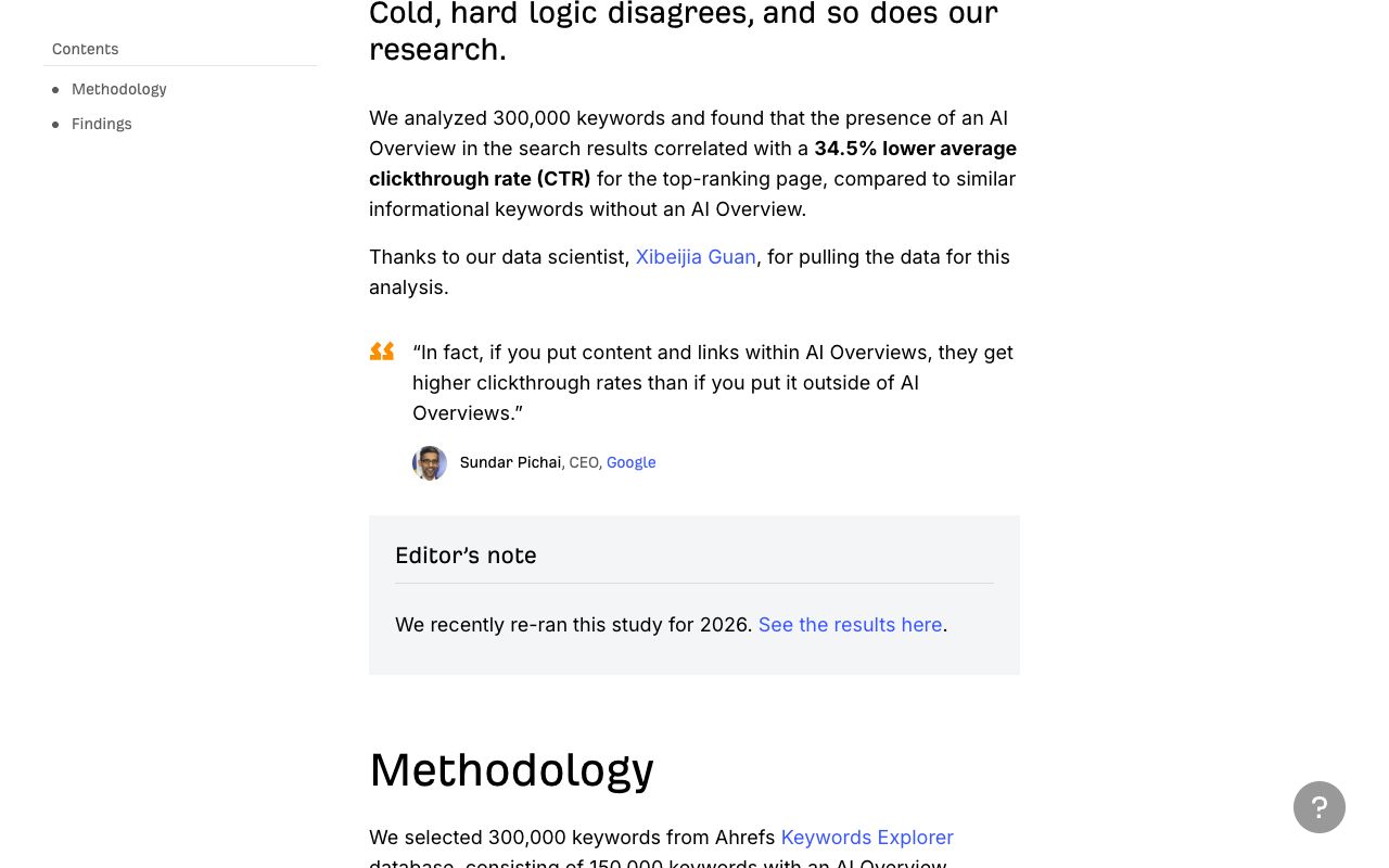 Ahrefs study on how Google AI Overviews reduce organic click-through for top-ranking pages