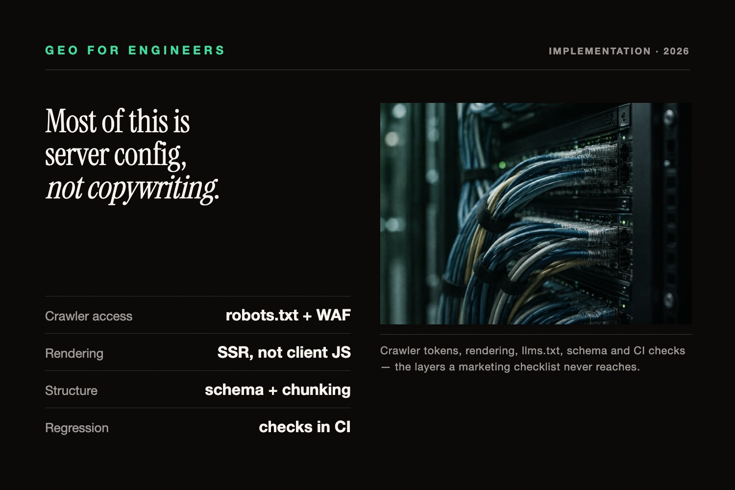 Hands on a keyboard in low light beside a ruled table of the AI crawler user agents a build must allow