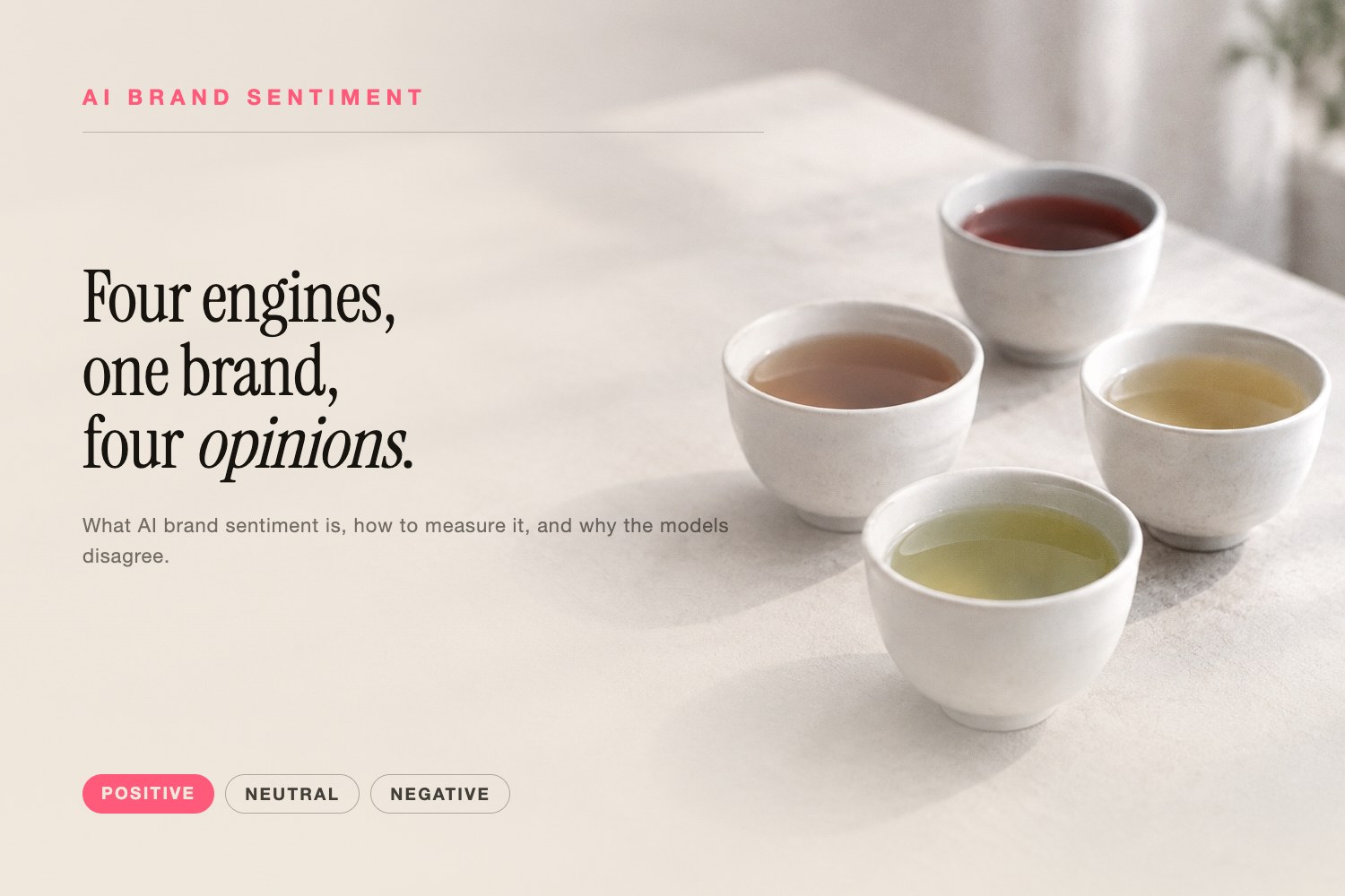 An empty table by a bright window beside the definition of AI brand sentiment