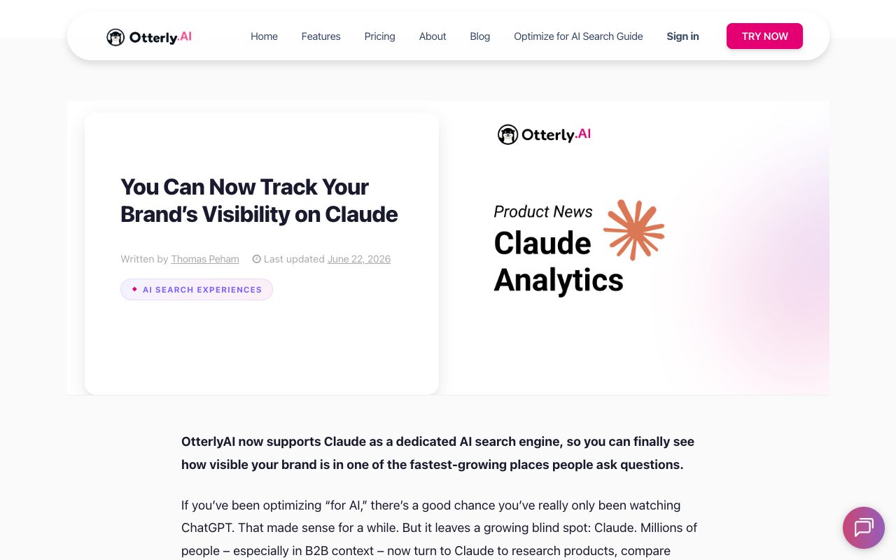 OtterlyAI blog post header: You Can Now Track Your Brand's Visibility on Claude