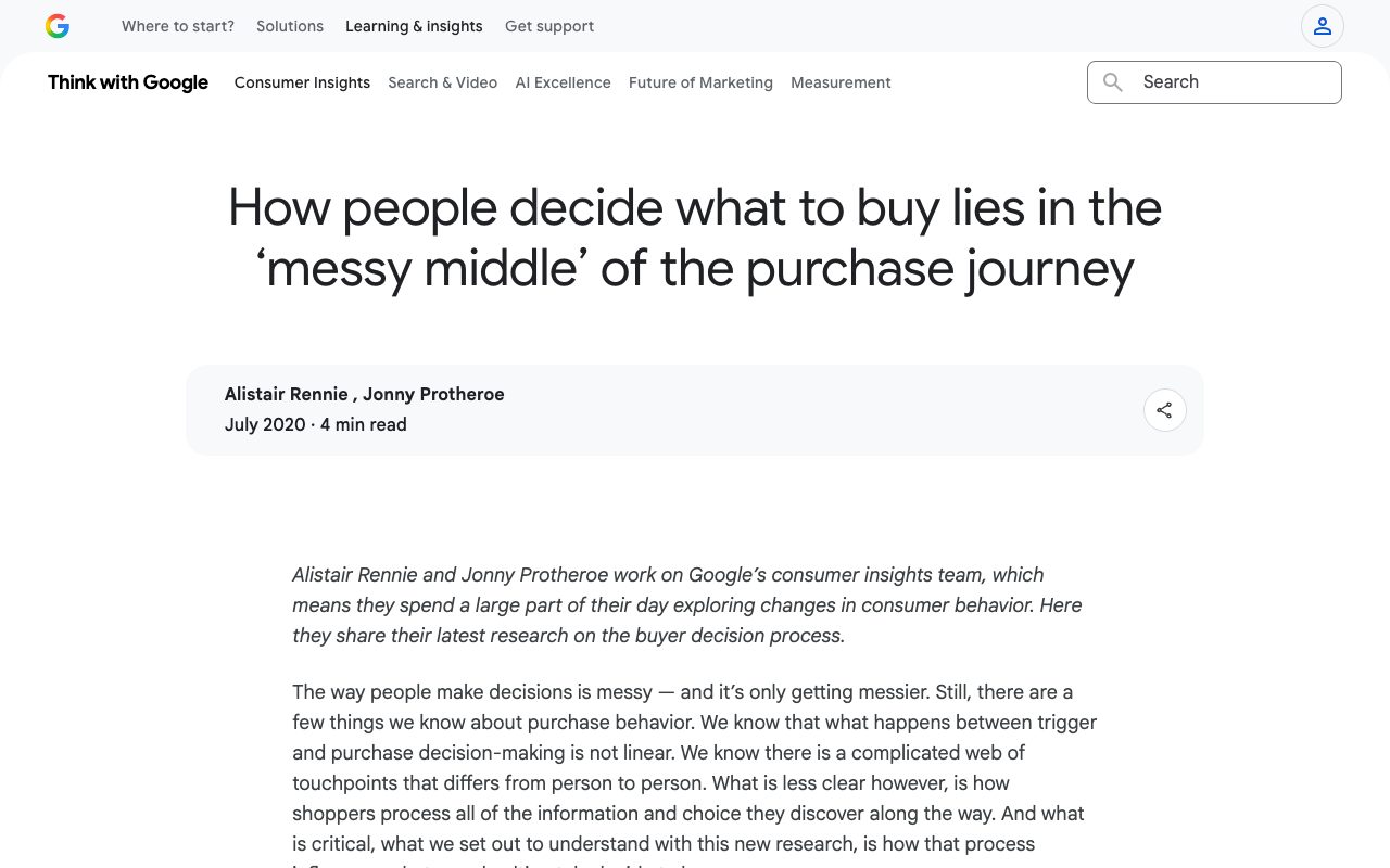 Think with Google article on how people decide what to buy in the 'messy middle' of the purchase journey