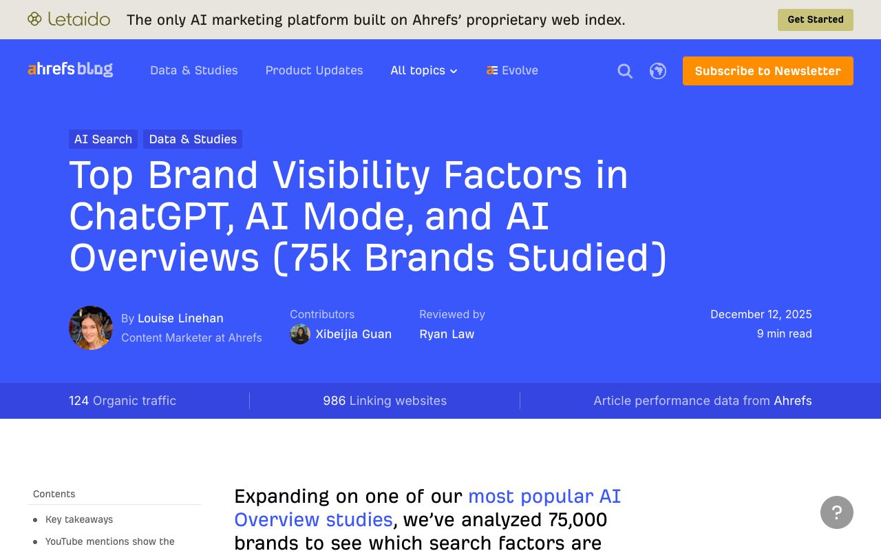 Ahrefs study 'Top Brand Visibility Factors in ChatGPT, AI Mode, and AI Overviews (75k Brands Studied)'