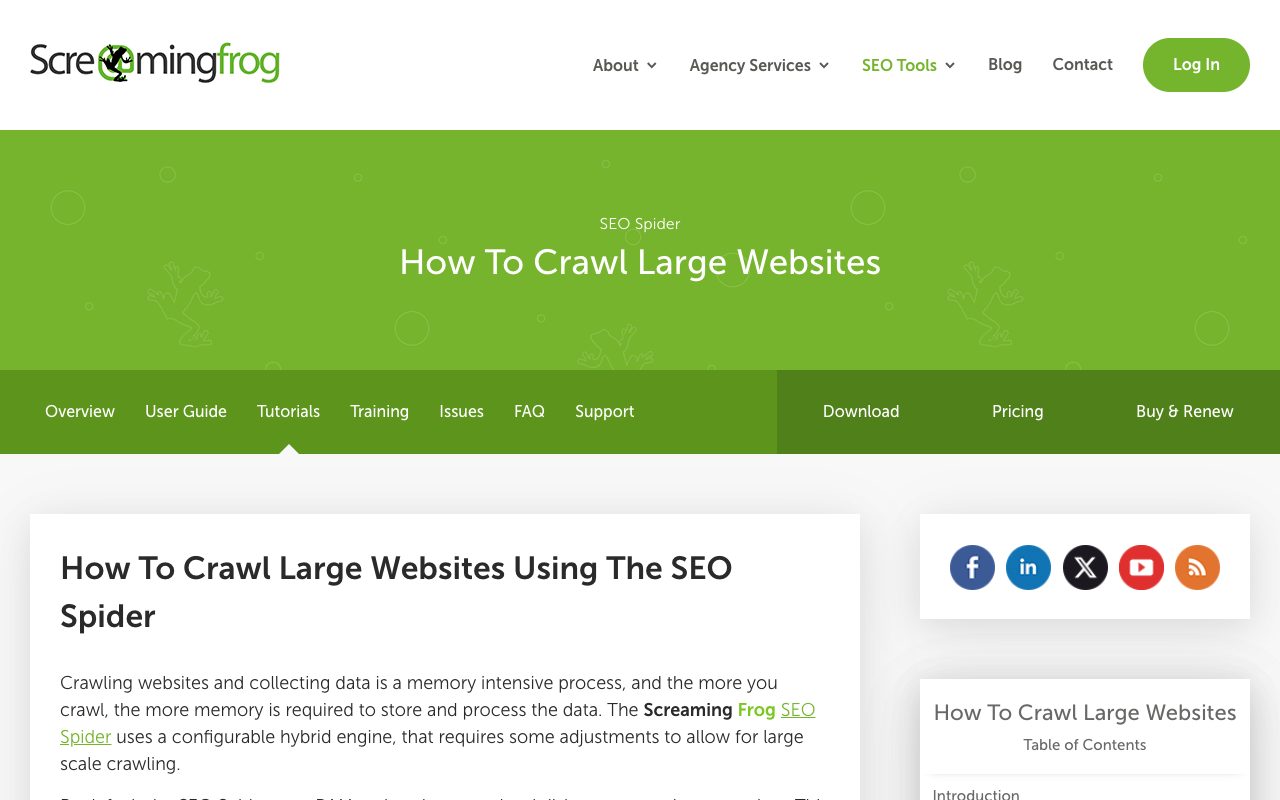 Screaming Frog tutorial How To Crawl Large Websites explaining that the SEO Spider needs more memory as crawls grow